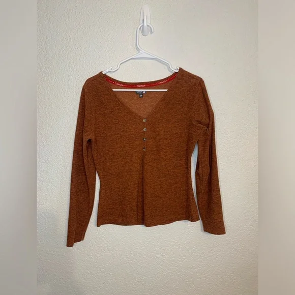 Canada Weathergear Womens Size Small Orange Activewear Long Sleeved Henley Shirt - Picture 4 of 8